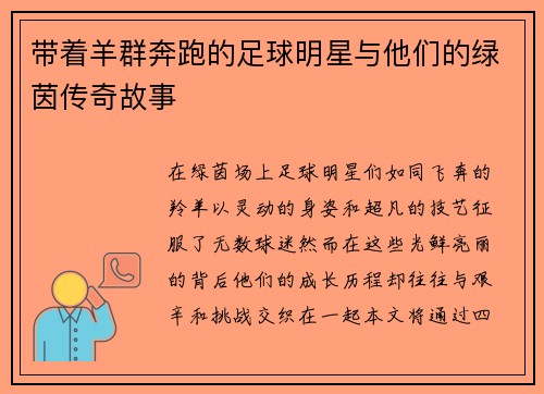 带着羊群奔跑的足球明星与他们的绿茵传奇故事